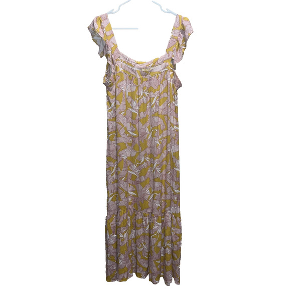 Knox Rose Womens Yellow Red Long Sun Dress L Flutter Sleeve Floral Cottage Core - Picture 5 of 12